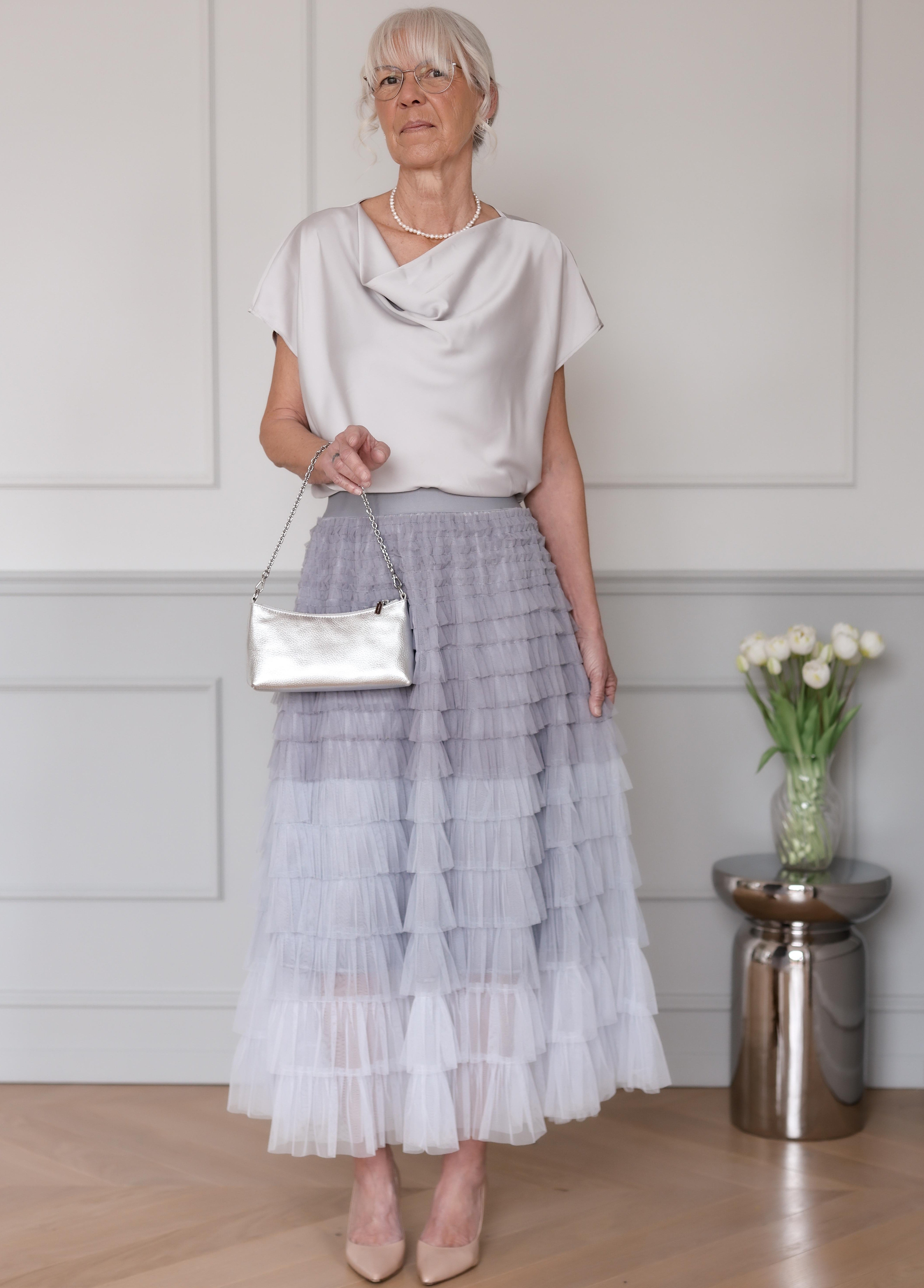 LAYERED SKIRT, AZZURRO