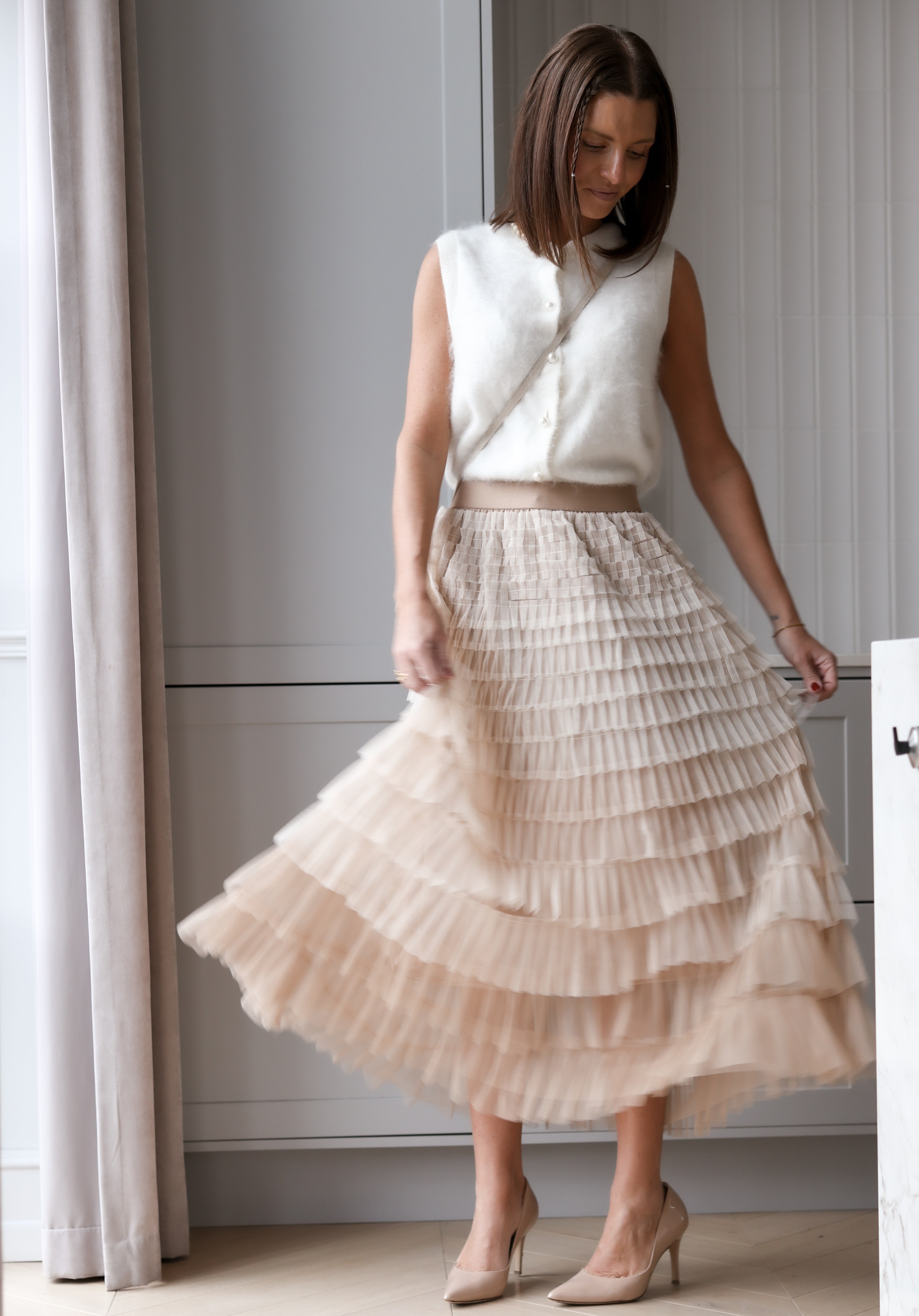 LAYERED SKIRT, BEIGE