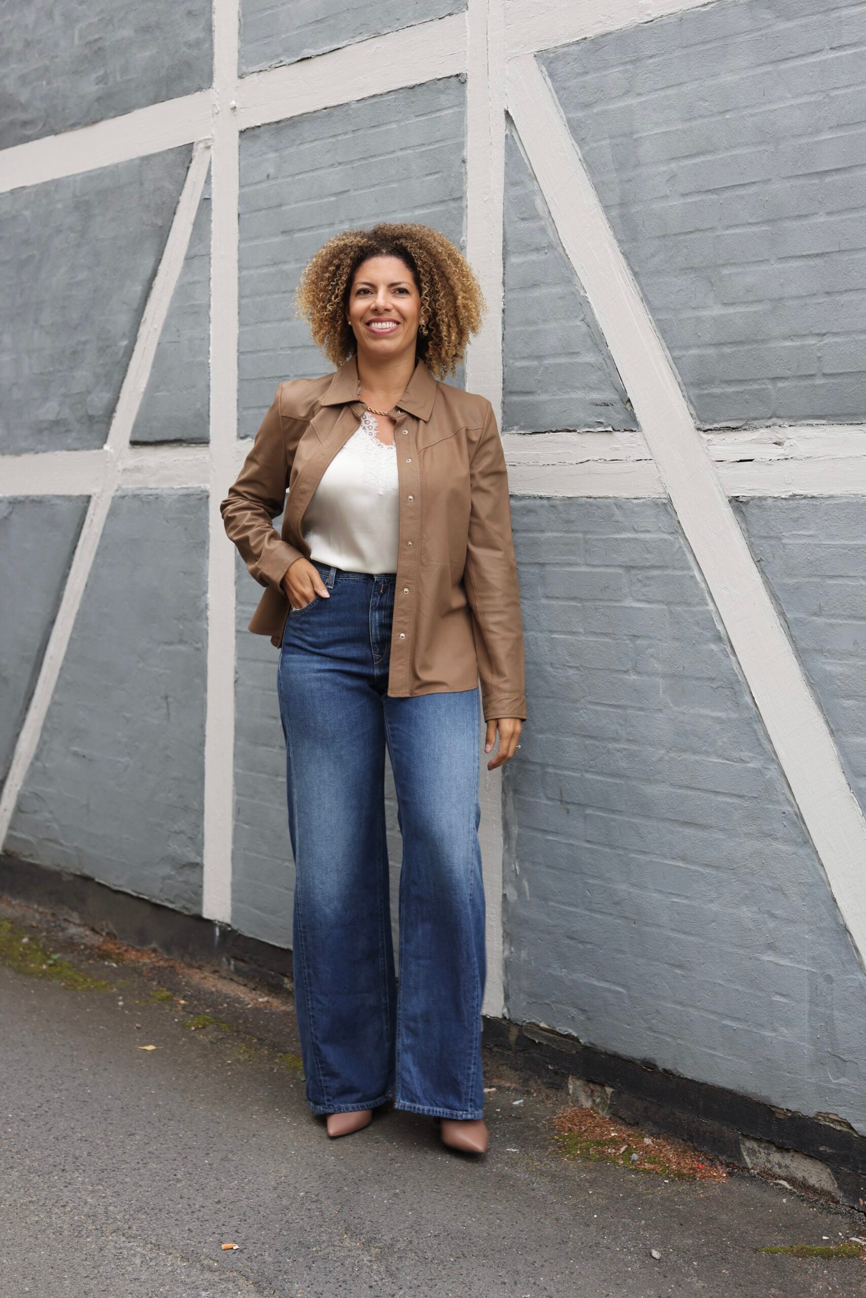 Slim Leather Shirt, Taupe