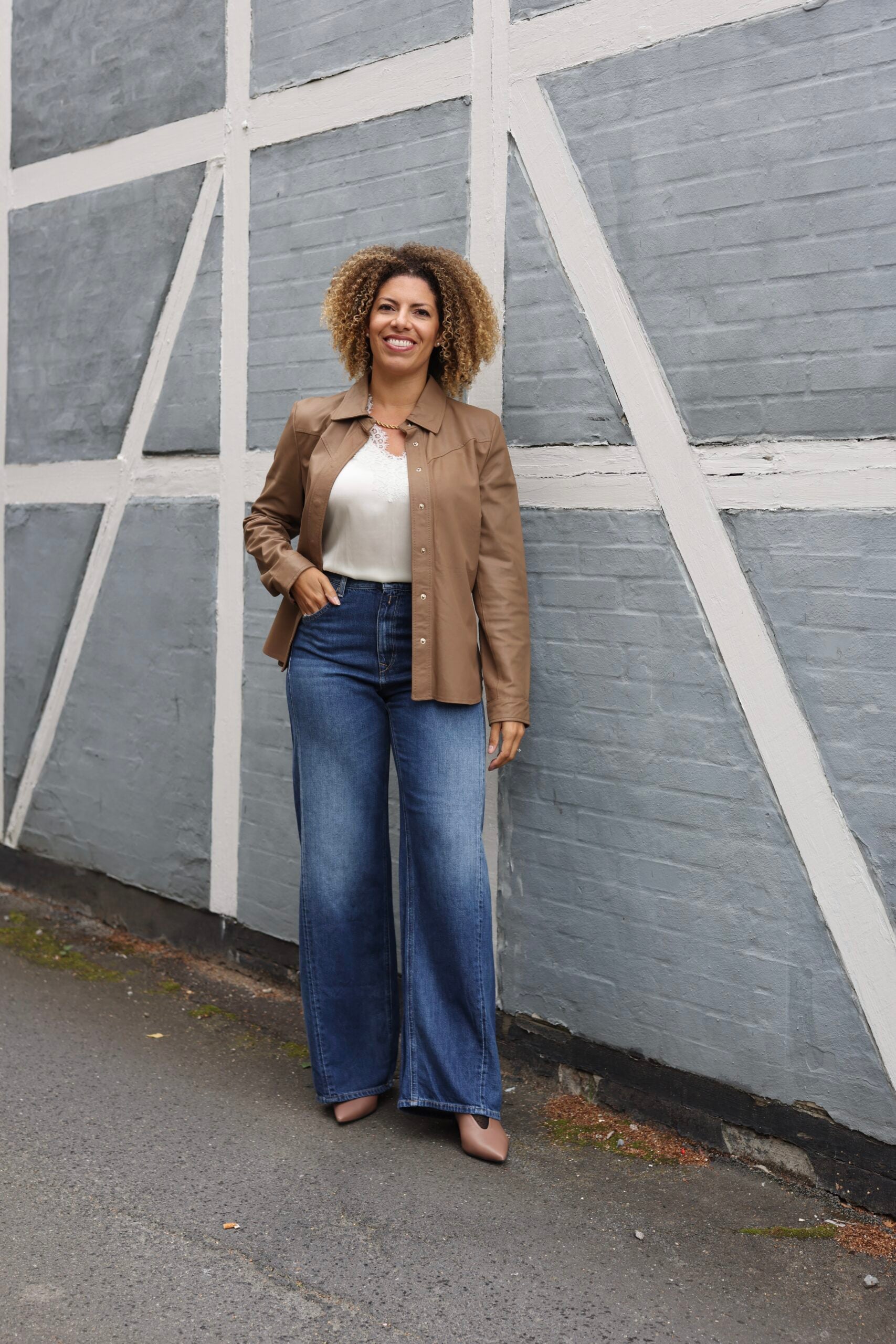 Slim Leather Shirt, Taupe