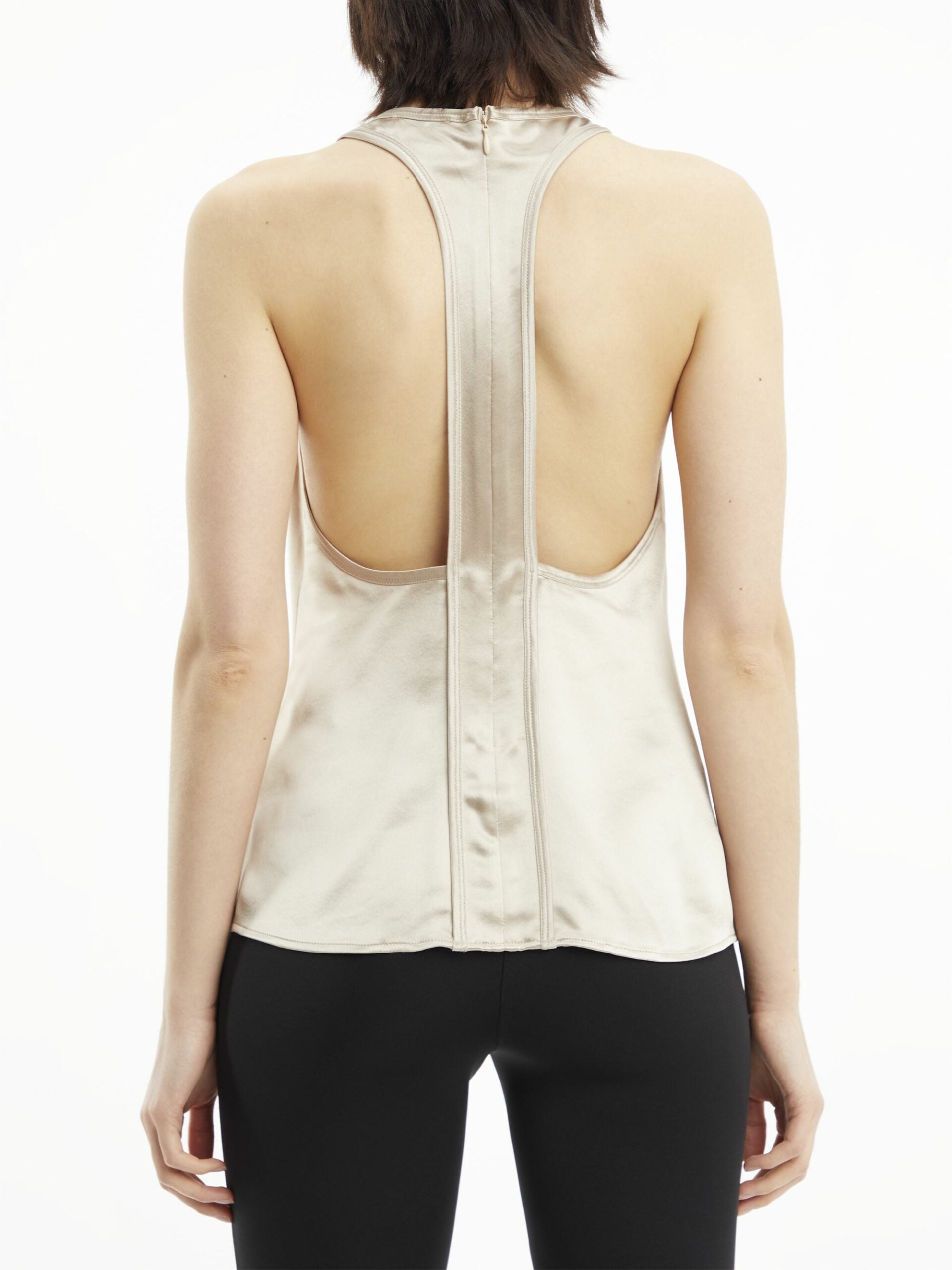 Naia acetate racer neck top, white clay