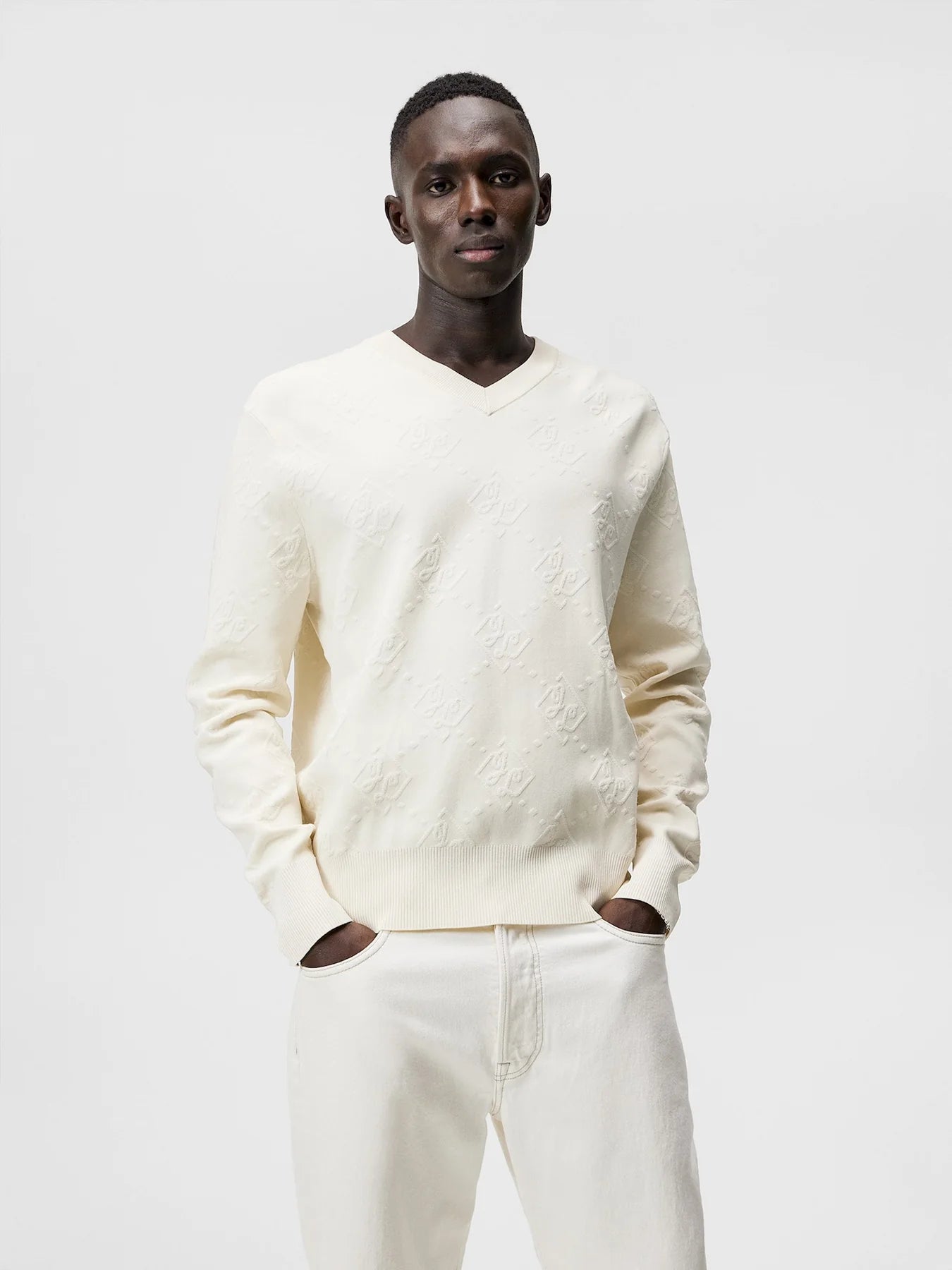 Vito jacquard v-neck sweater, turtledove