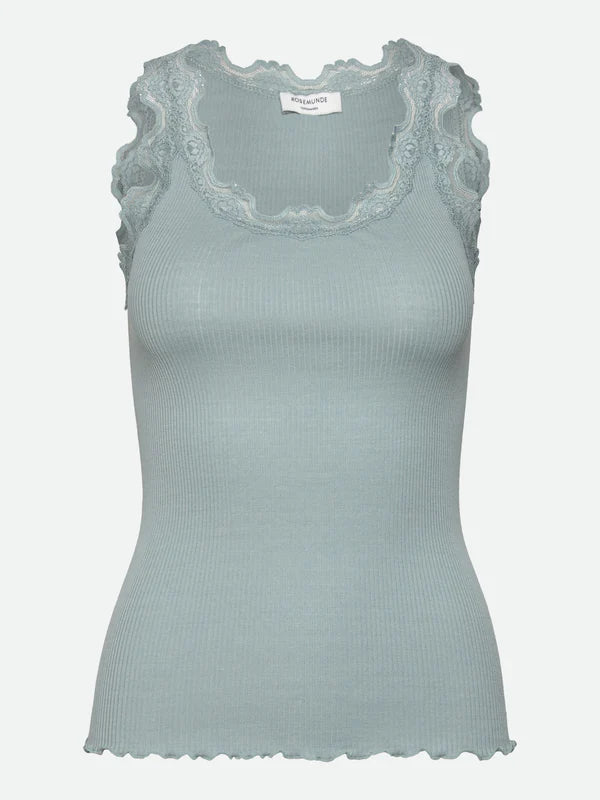 Silk Top w/ Lace, Blue Mist