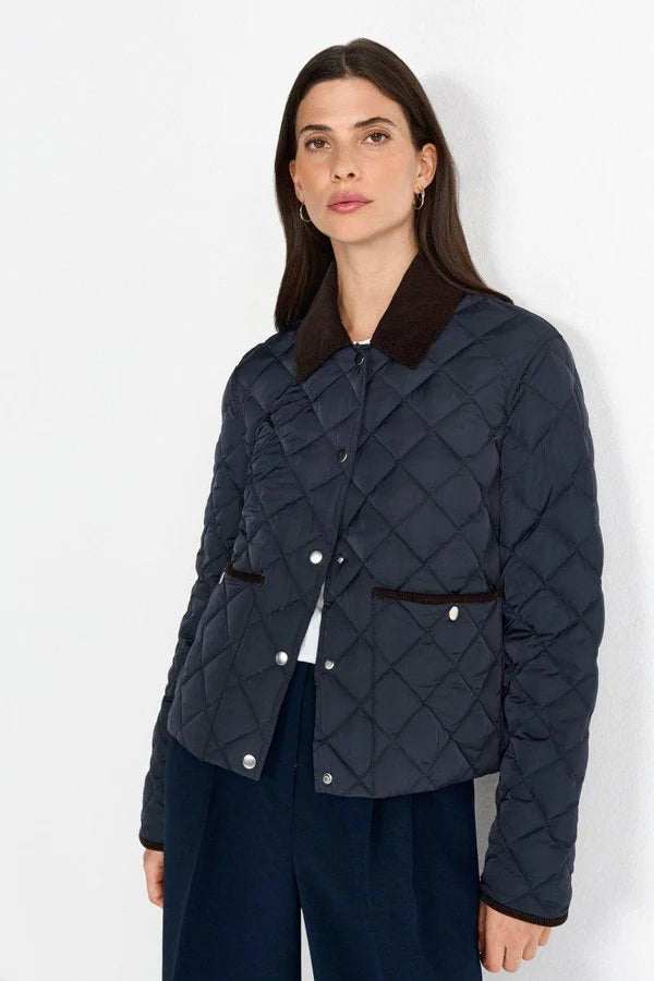 Padded Jacket w/ Corduroy Collar, Midnight Blue