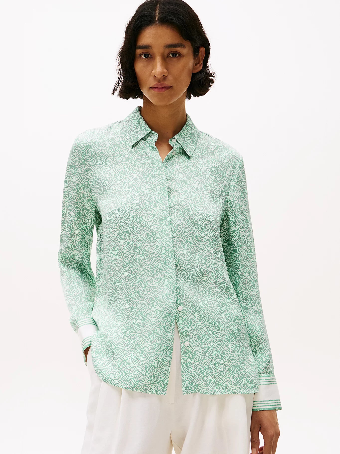Sateen Regular LS Shirt, Illustrated Wave/Fort Green