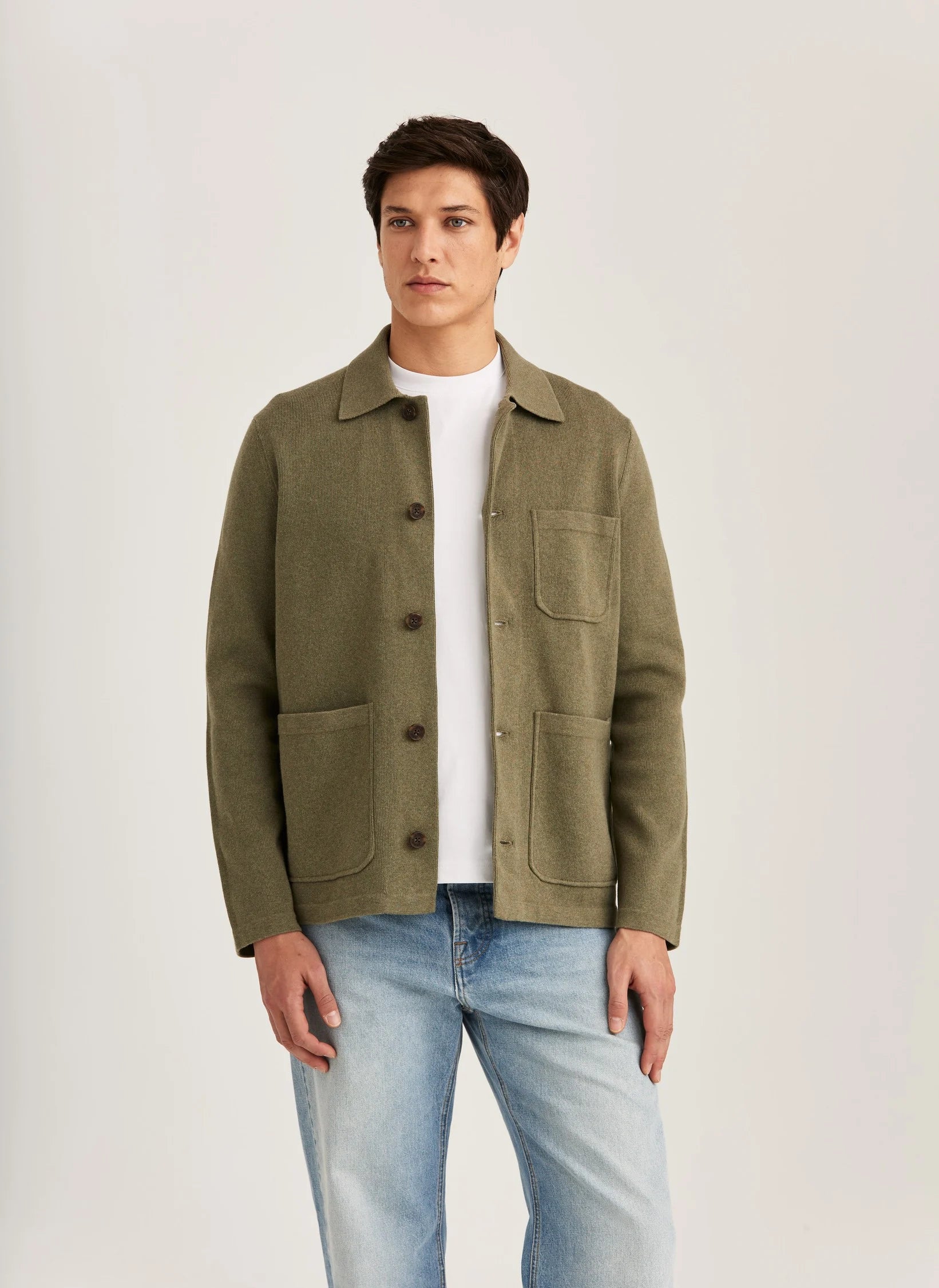 Jake Knitted Shirt Jacket, Olive