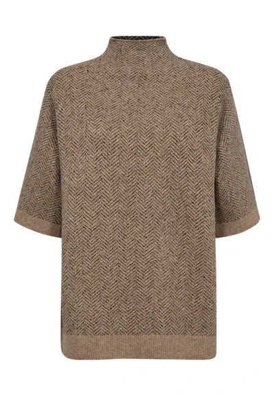 RONJA SS FUNNEL KNIT, LEAF BROWN