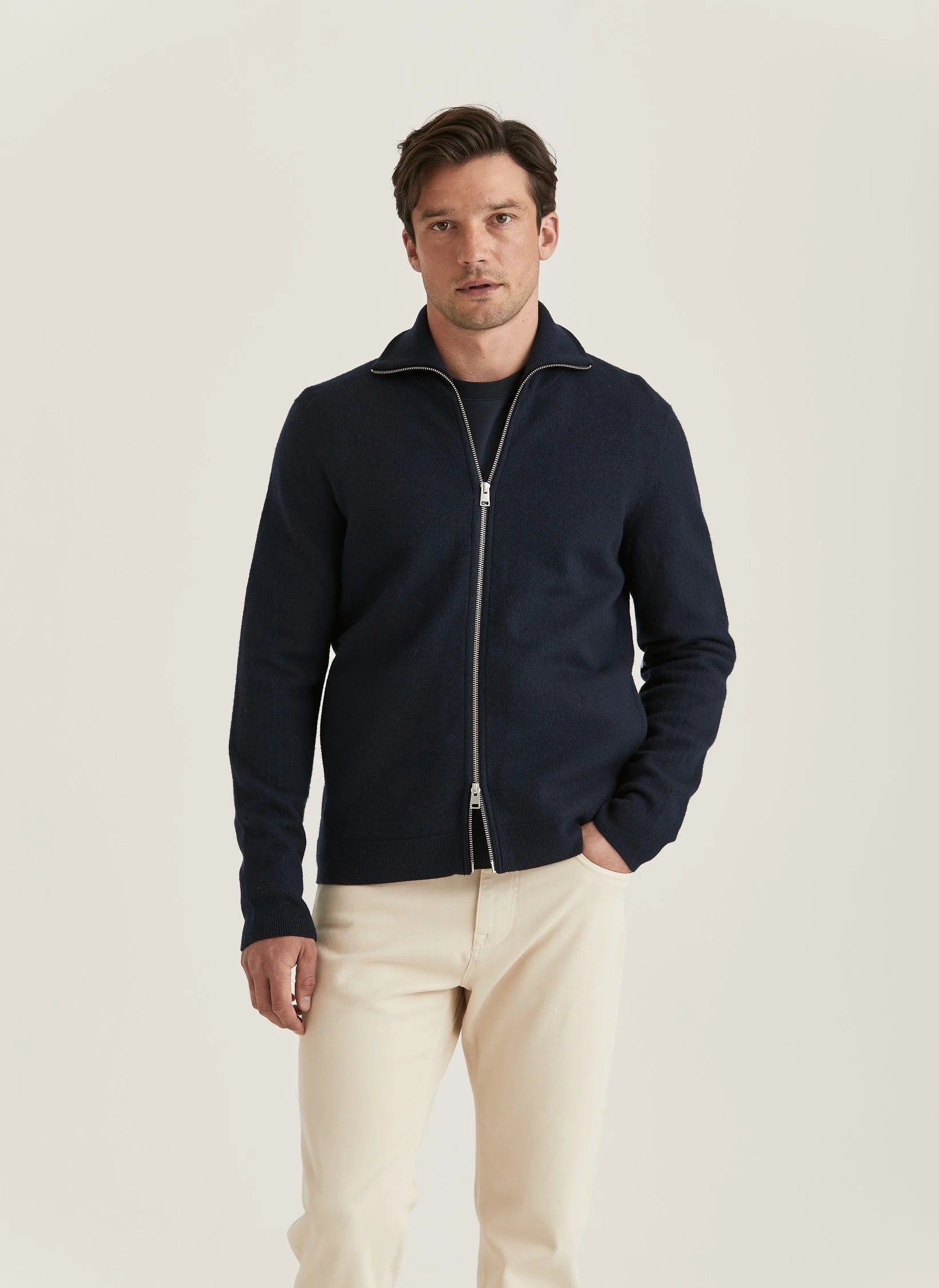 York Knitted Zip Jacket, Navy