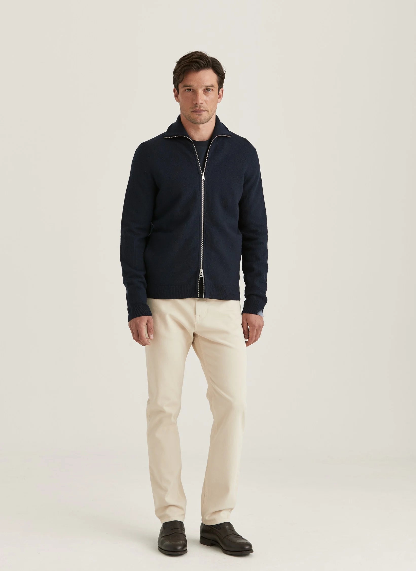 York Knitted Zip Jacket, Navy