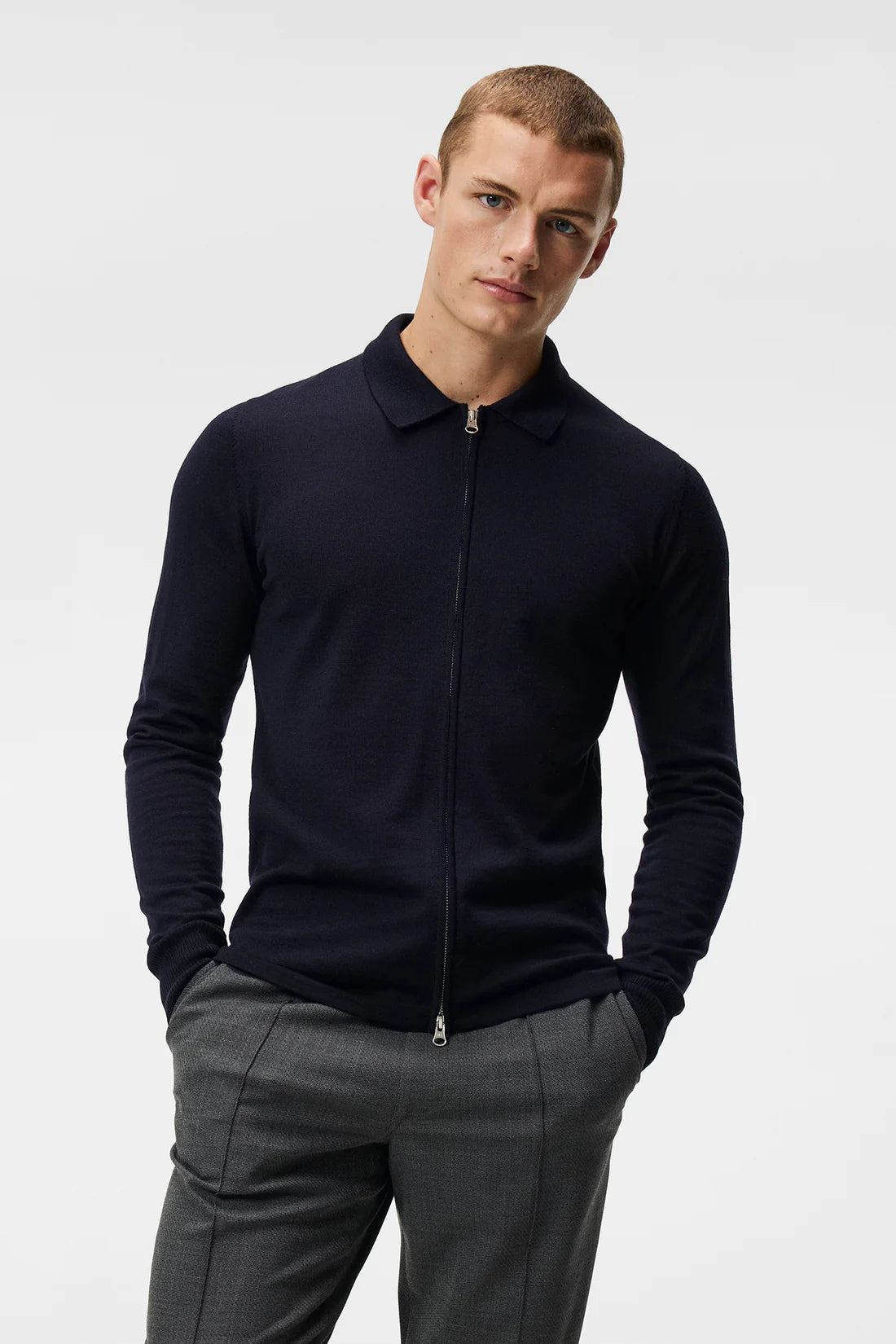 Nyle merino zip cardigan, navy