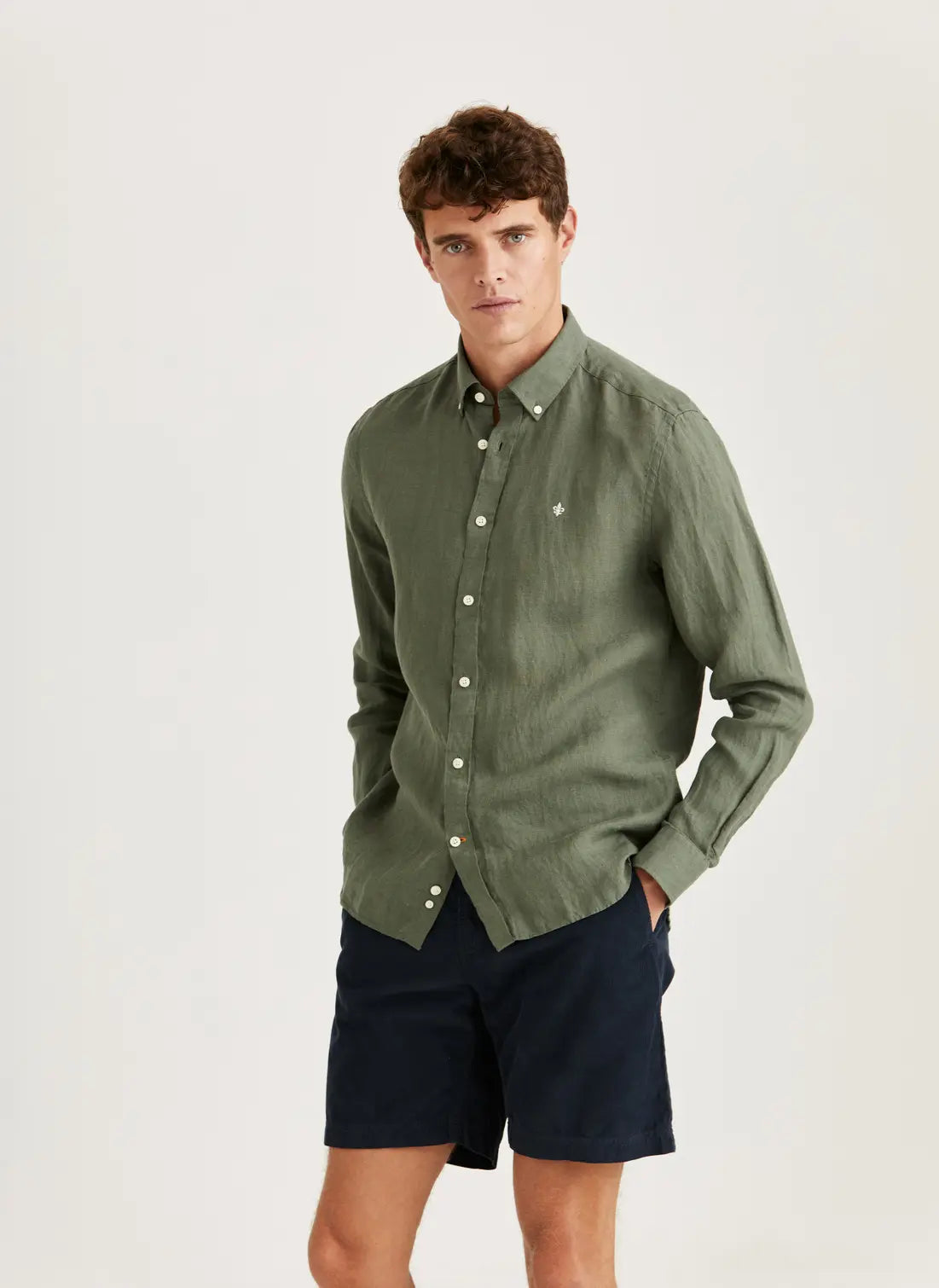 Douglas Linen SHirt, Classic Fit, Olive