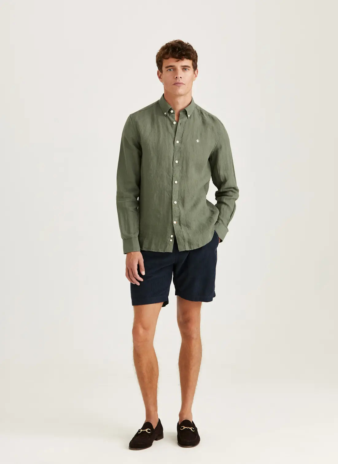 Douglas Linen SHirt, Classic Fit, Olive
