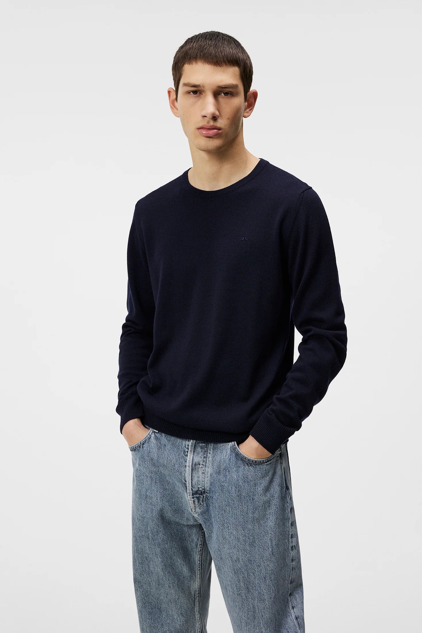 Lyle Merino Crew Neck Sweater, Navy