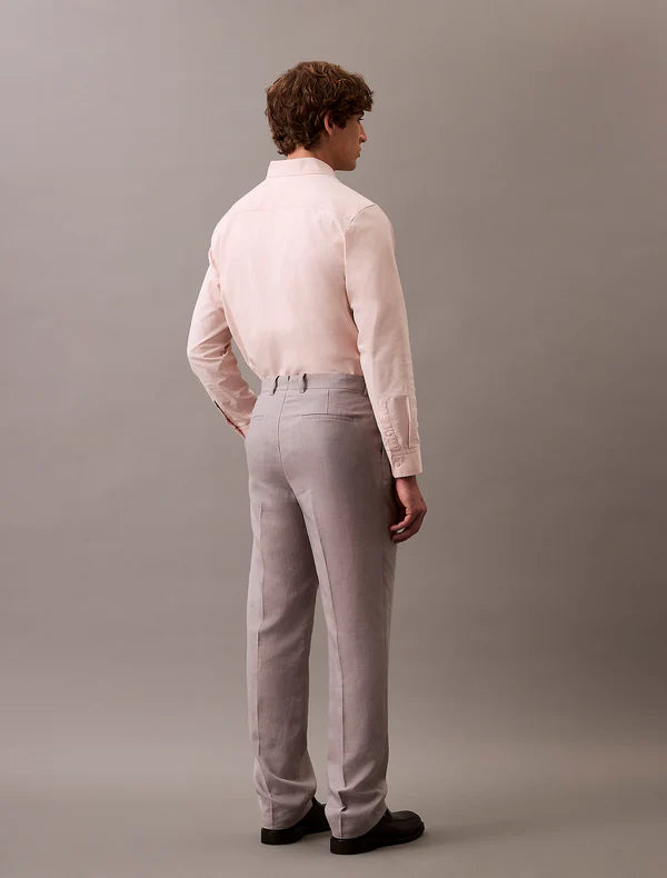 TRAVELER LINEN PLEATED TROUSERS, FORMAL GREY