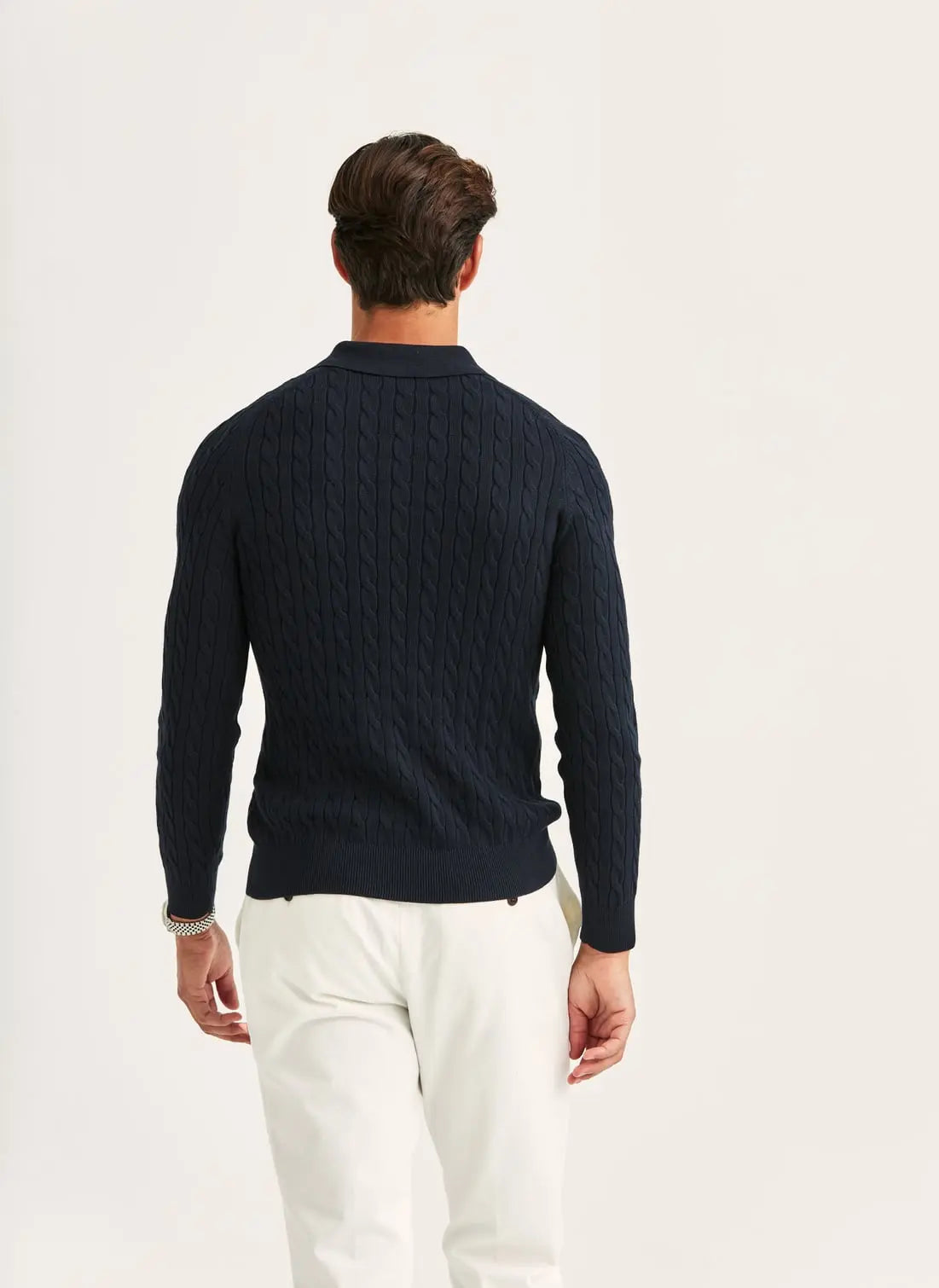 LANCASTER CABLE KNIT POLO, OLD BLUE