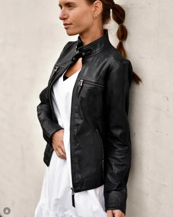 WOMAN BIKER JACKET, NAVY BLUE