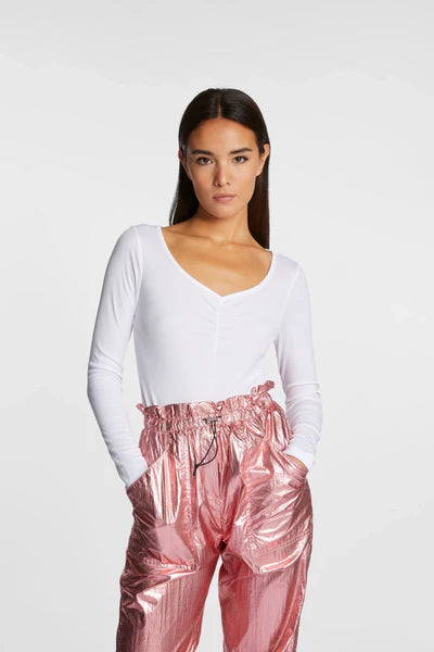 BLOUSE W/GATHERING, WHITE