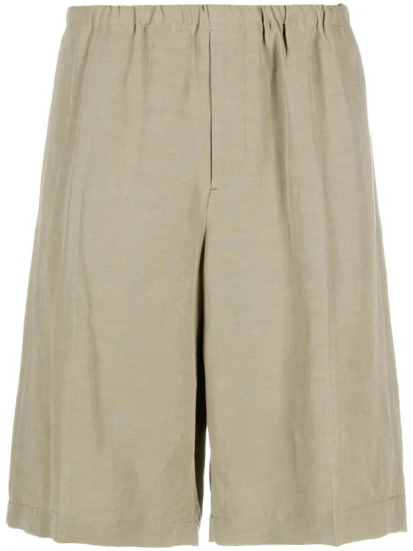 LINEN VISCOSE SHORTS, DELTA GREEN