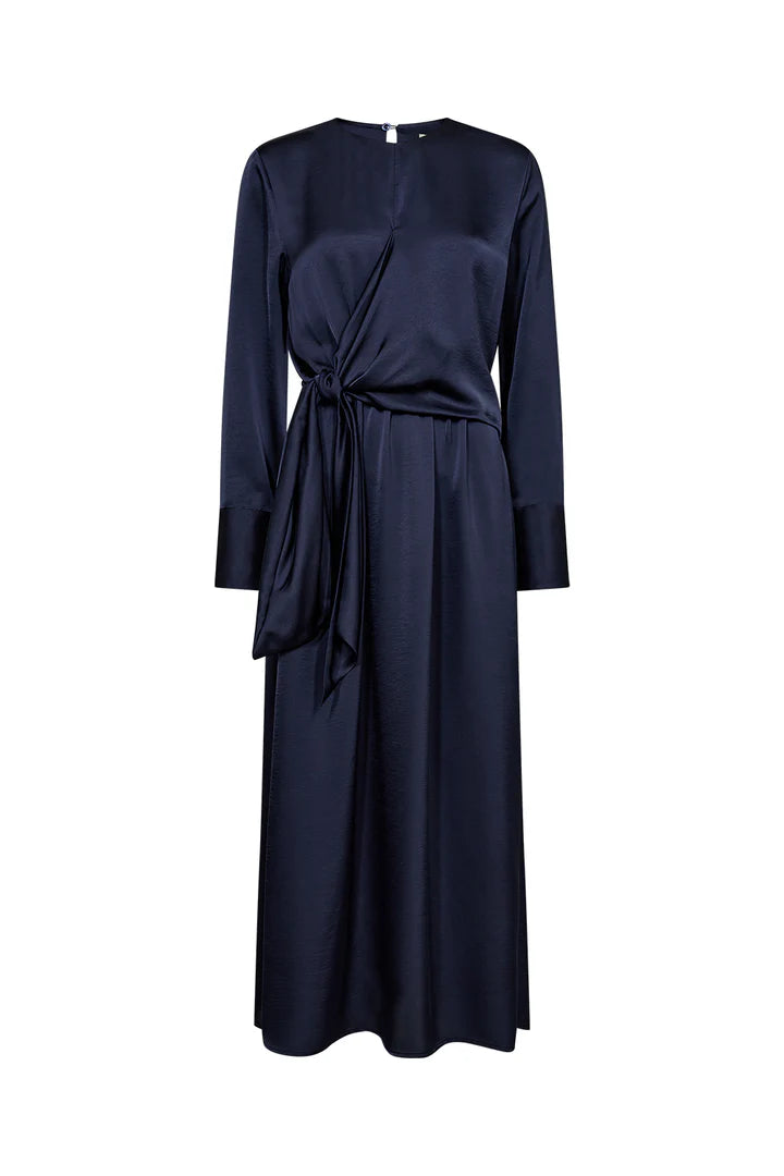 PD-Iris Satin Dress, Deep Navy Blue