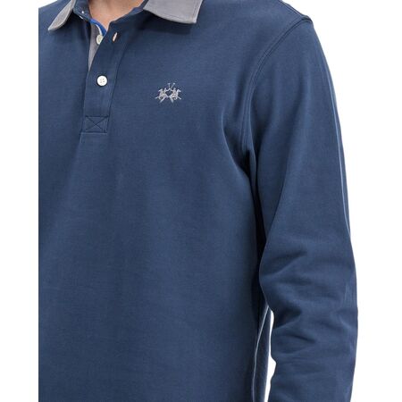 Man polo L/S heavy jersey, navy