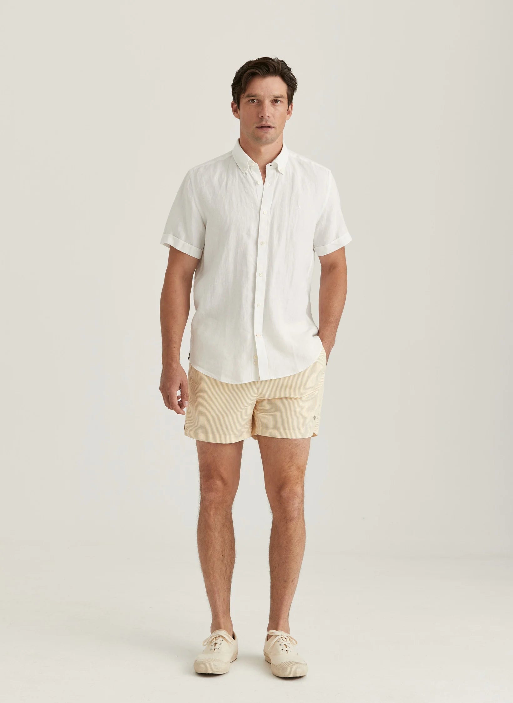 Douglas Linen SS Shirt, Classic Fit, White