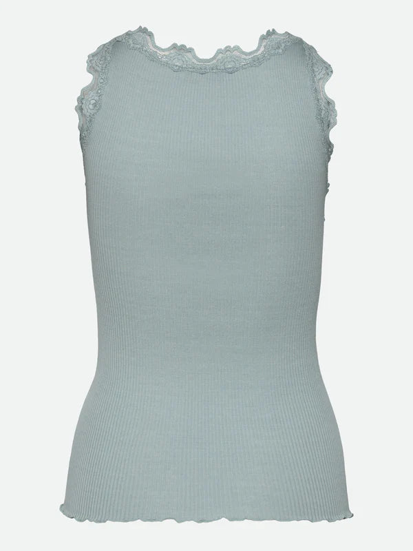 Silk Top w/ Lace, Blue Mist
