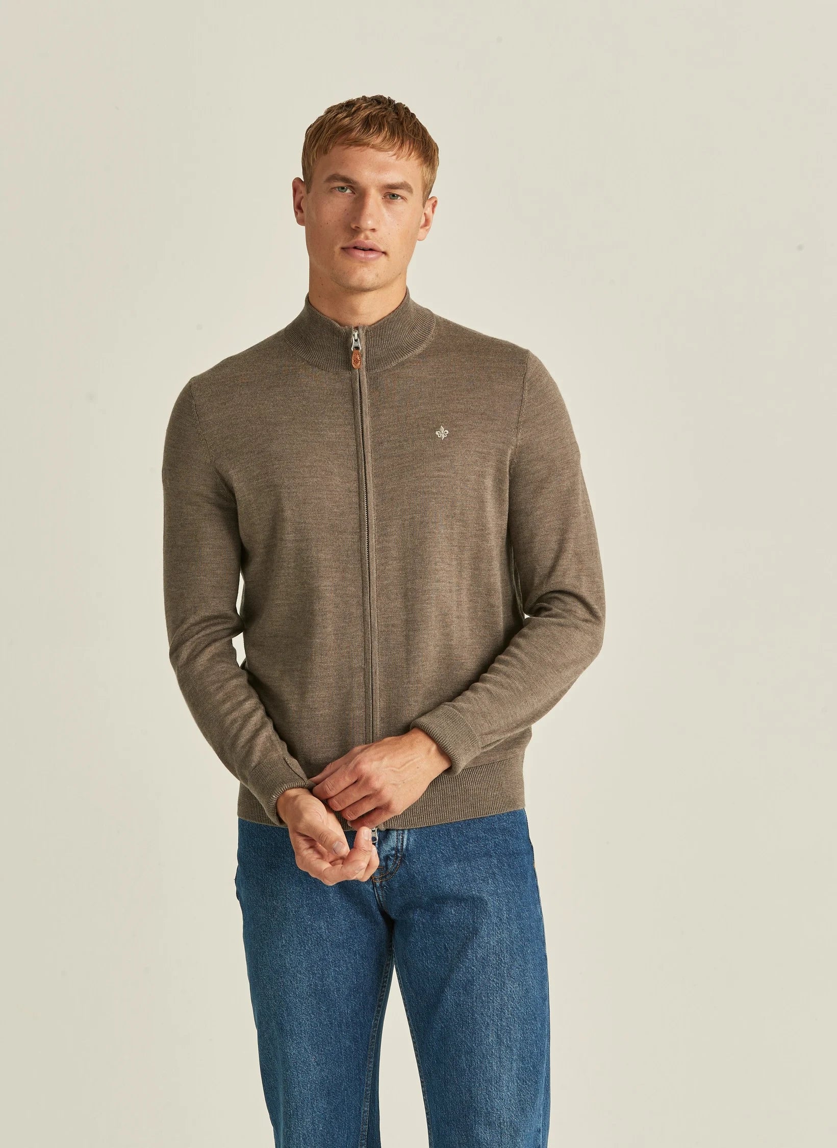 Merino zip cardigan, brown