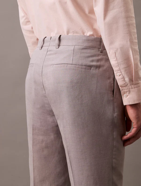 TRAVELER LINEN PLEATED TROUSERS, FORMAL GREY