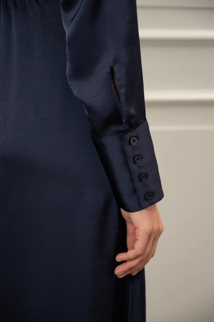 PD-Iris Satin Dress, Deep Navy Blue