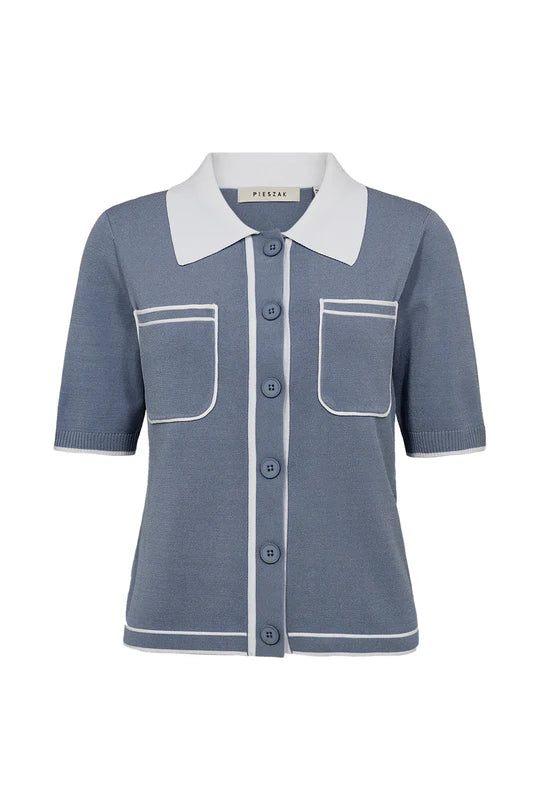 Vigga Contrast Polo, Grey Blue Sky/Whisper White