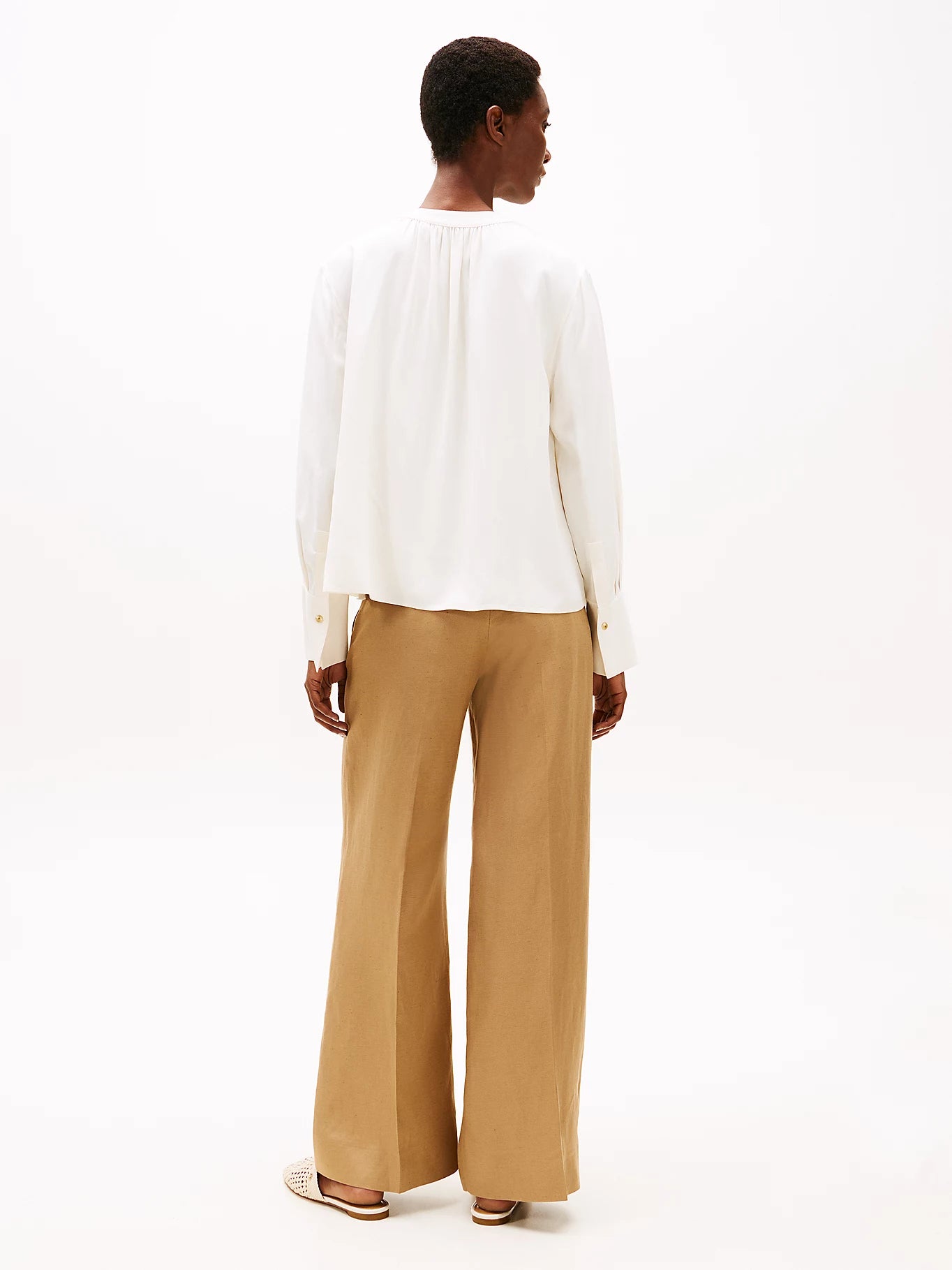 Soft Viscose V-neck LS Blouse, Ivory Petal