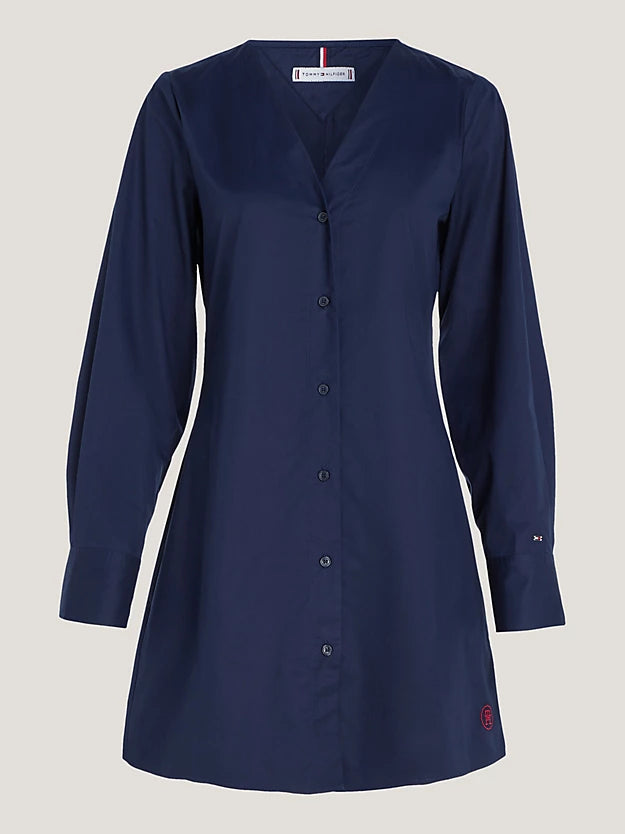 V-neck Long Sleeve Dress, Navy