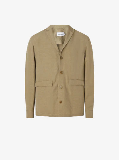 LINEN VISCOSE OVERSHIRT, DELTA GREEN