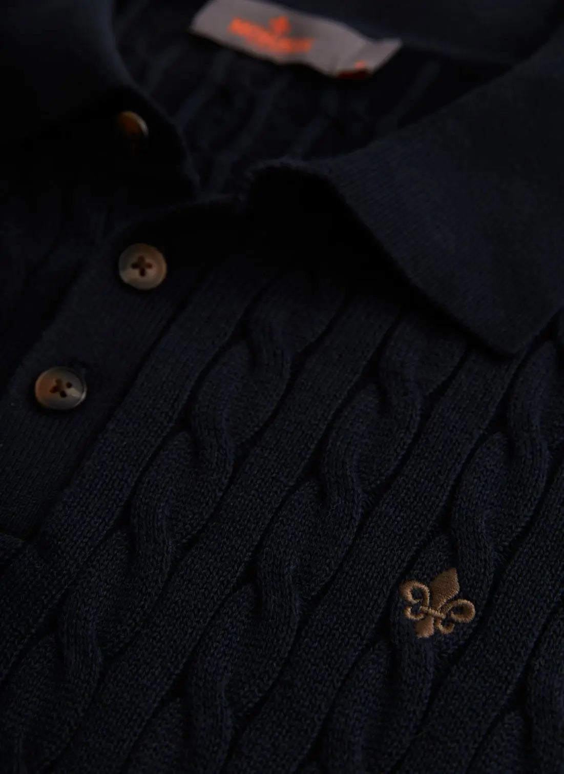 LANCASTER CABLE KNIT POLO, OLD BLUE