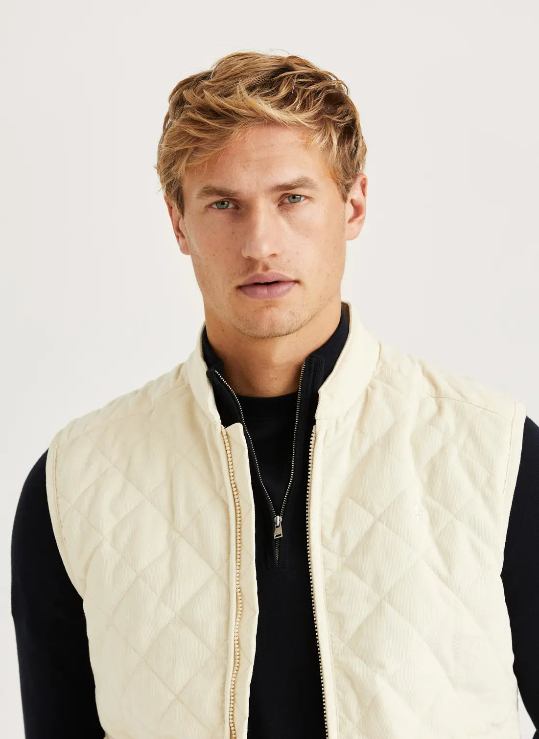 Teddy Quilted Cord Vest, Khaki