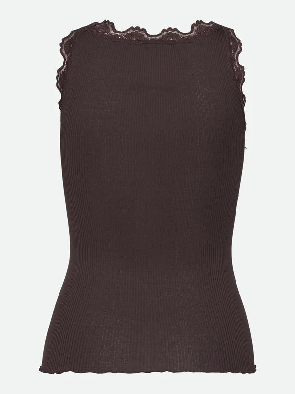 Silk Top w/ Lace, Dark Espresso