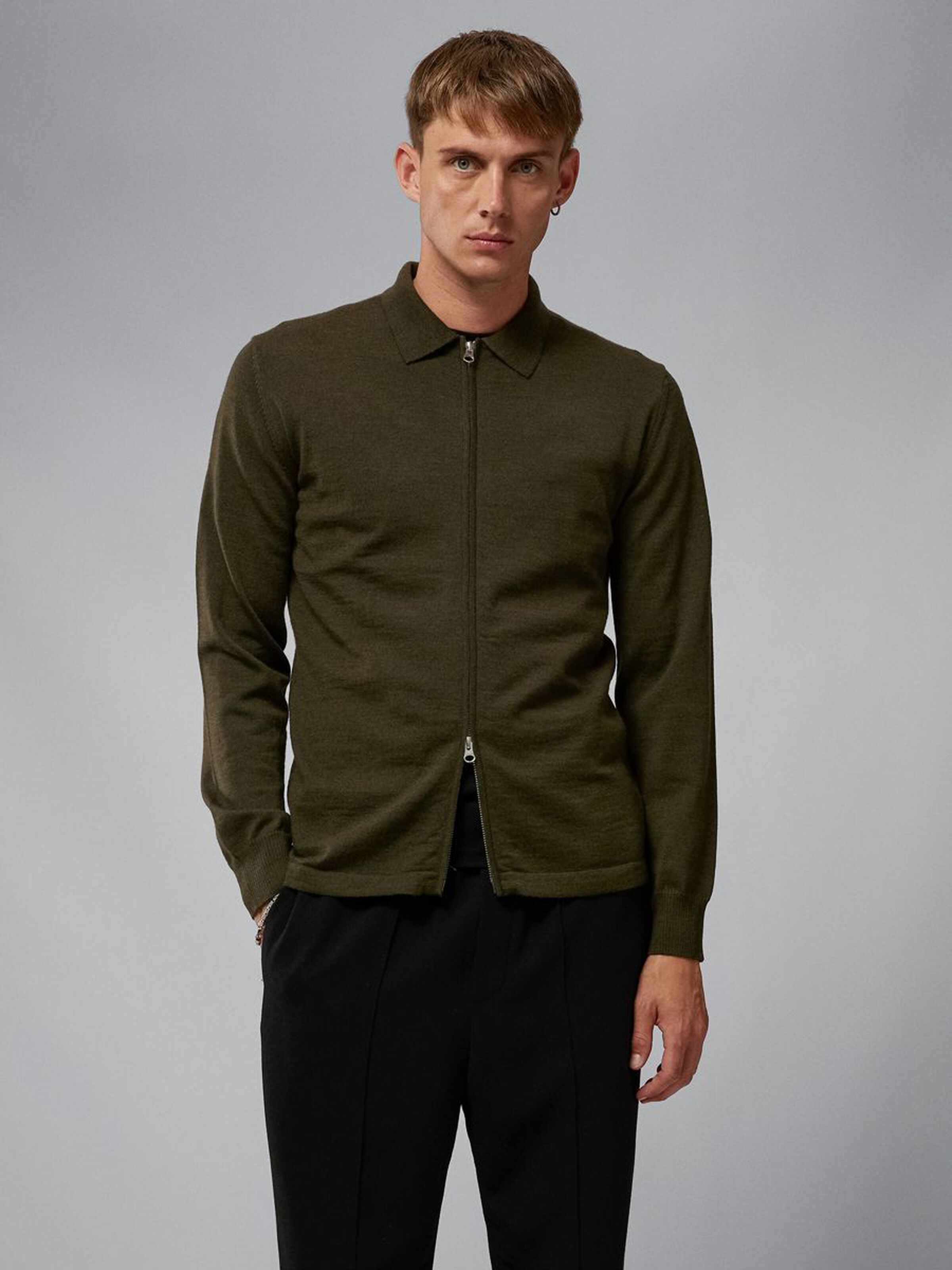 Nyle Merino Zip Cardigan, Green