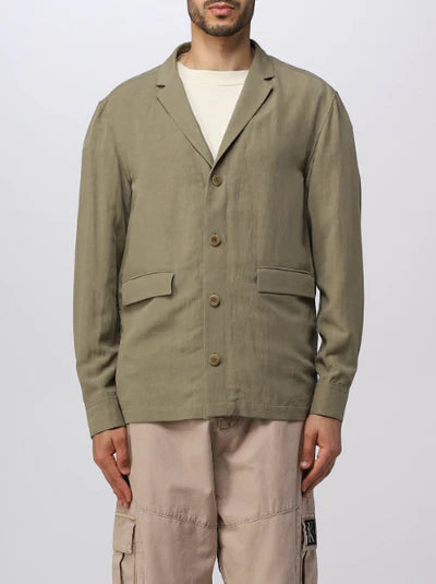 LINEN VISCOSE OVERSHIRT, DELTA GREEN