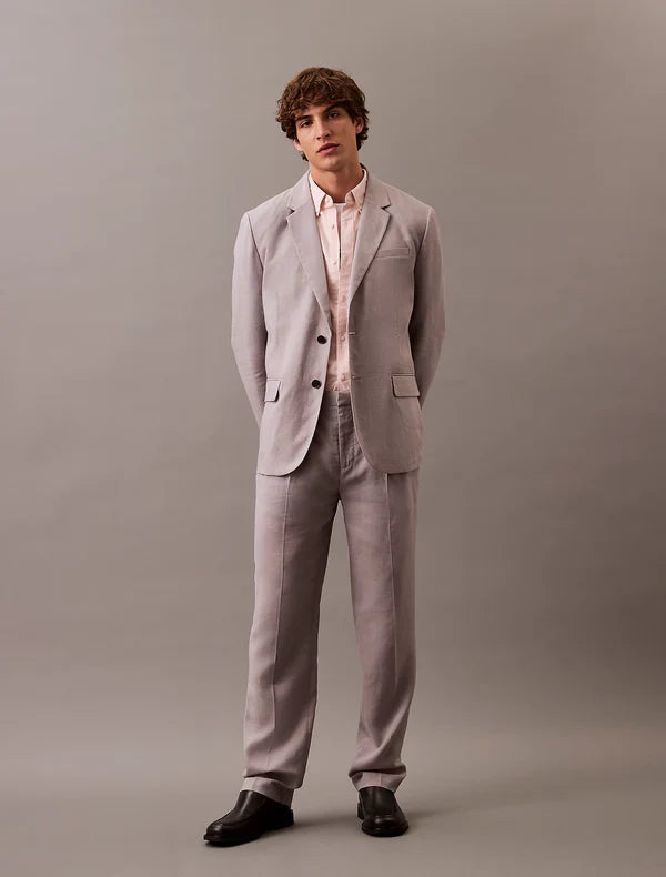 TRAVELER LINEN PLEATED TROUSERS, FORMAL GREY