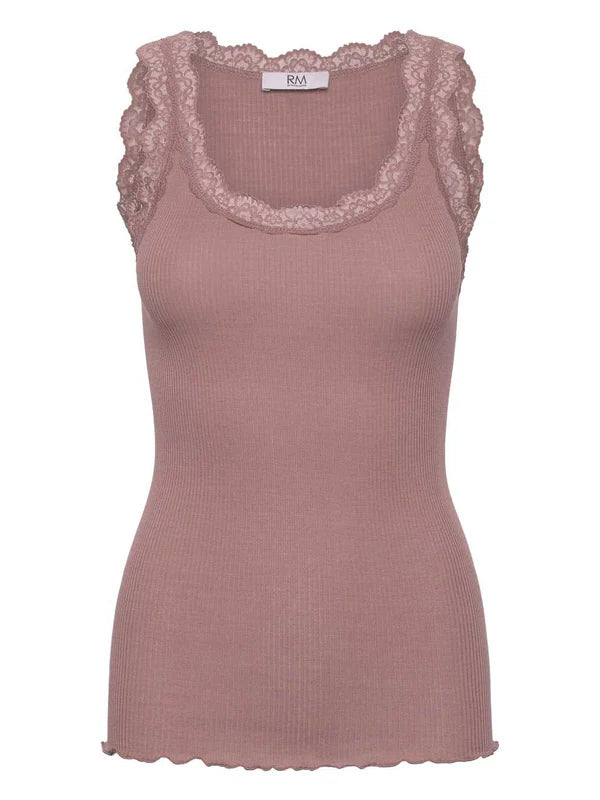 RWBALTA MODAL SL LACE U NECK TOP, WOODROSE