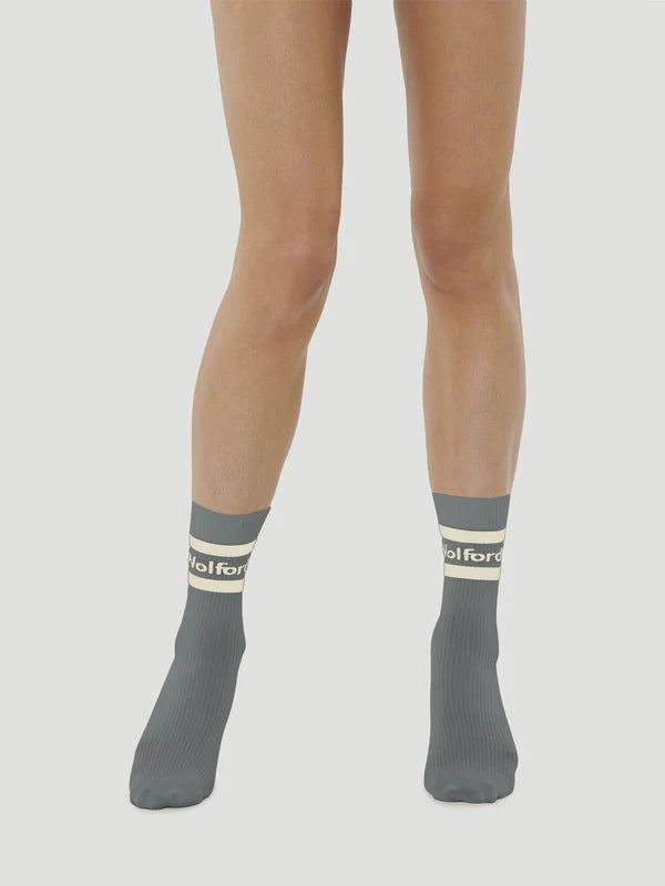 LOGO RIB SOCKS, SOFT PEWTER/OFF WHITE