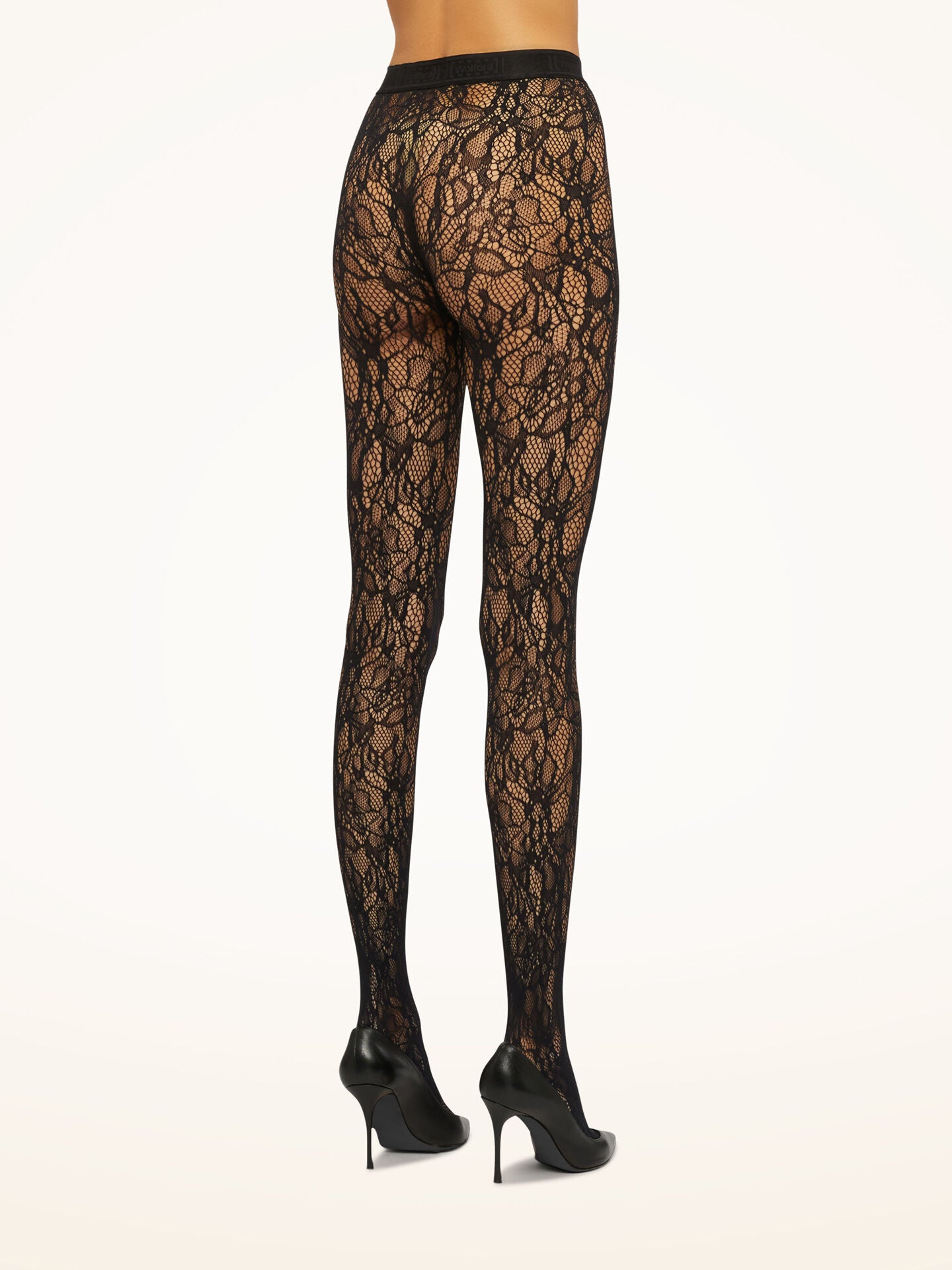 Floral Net Tights, Black