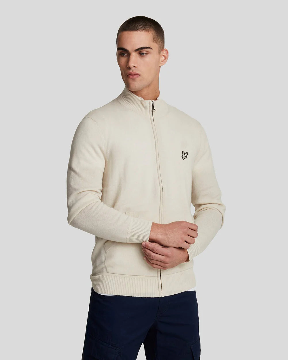 Cashmere Blend Zip Through Jumper, Discovery Khaki