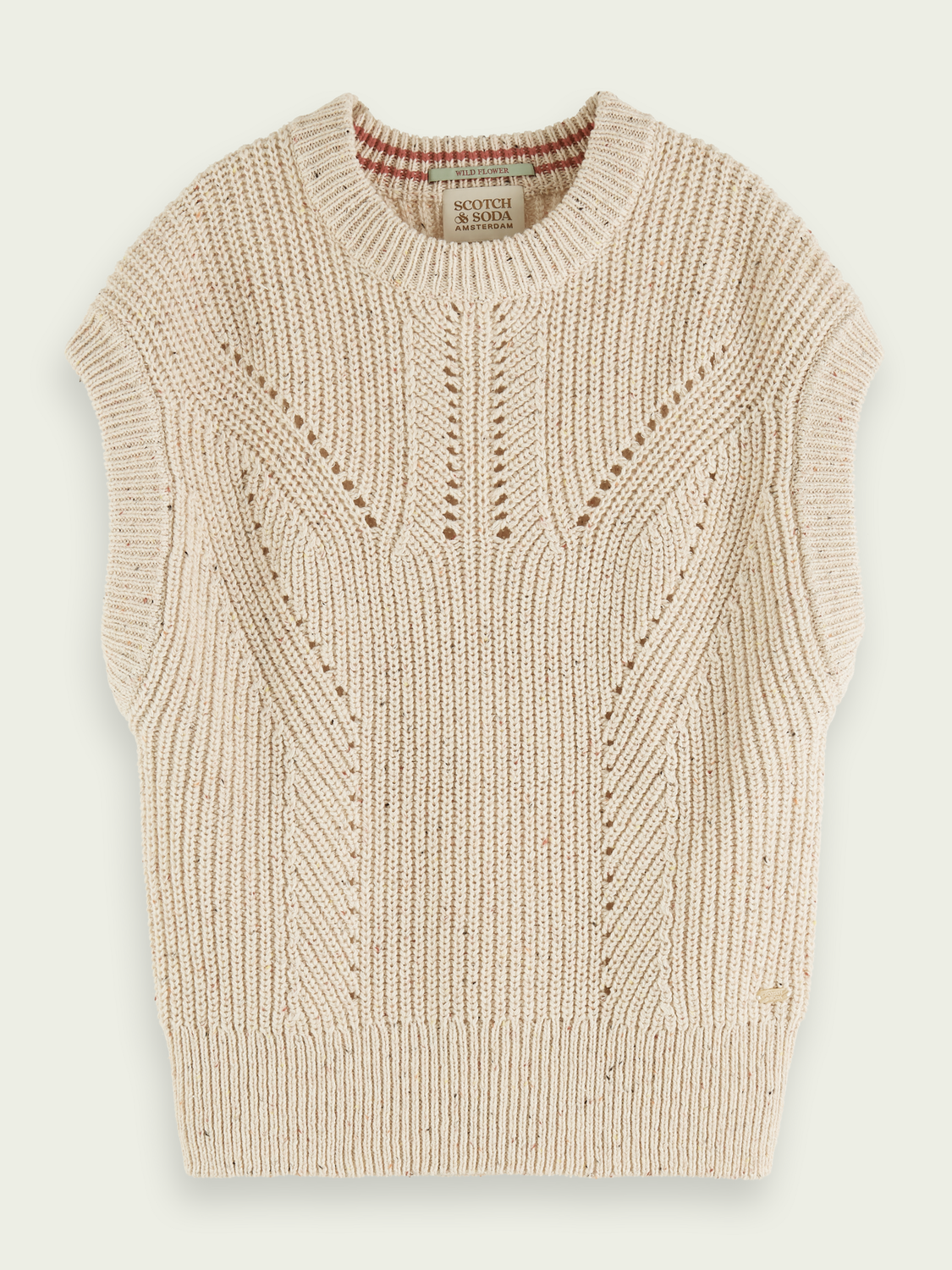 Neppy yarn sleeveless pullover, soft sand
