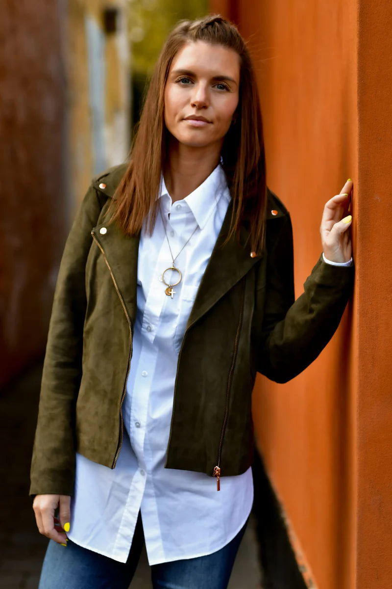 MC BIKER JACKET, ARMY GREEN