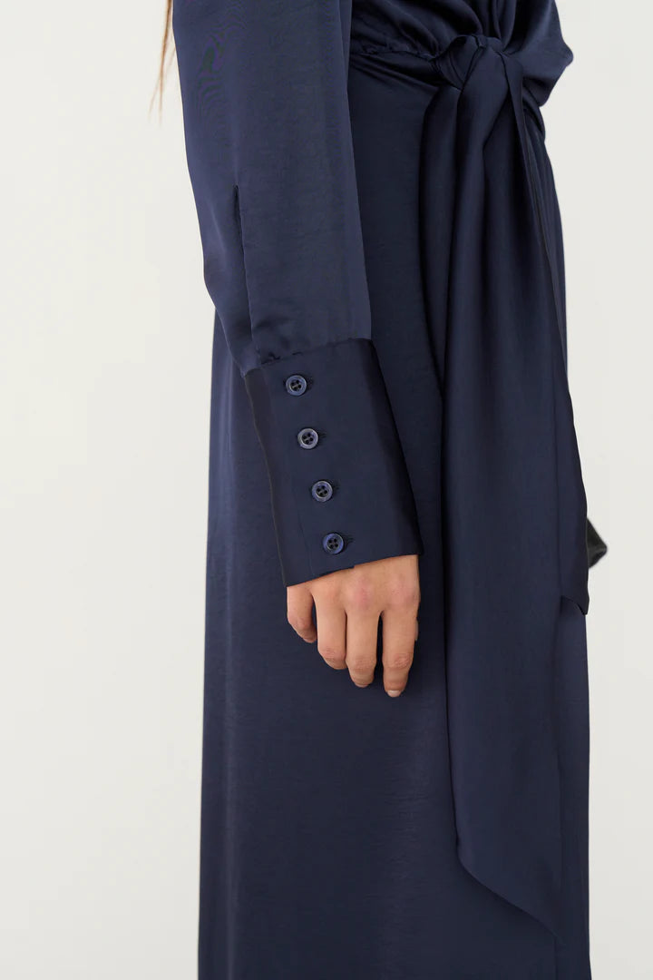 PD-Iris Satin Dress, Deep Navy Blue