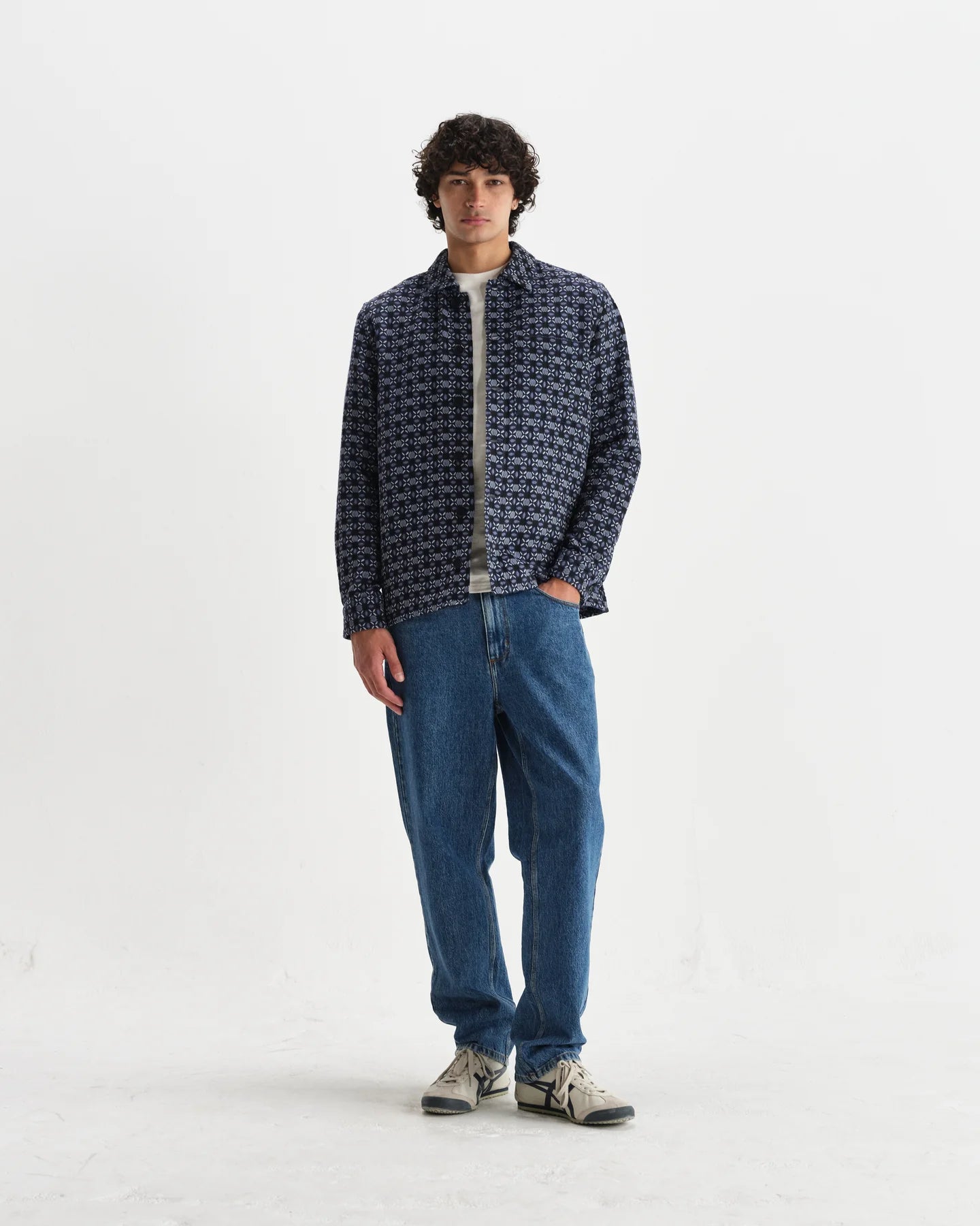 ROCKLEY GEOMETRIC JACQUARD OVERSHIRT, NAVY