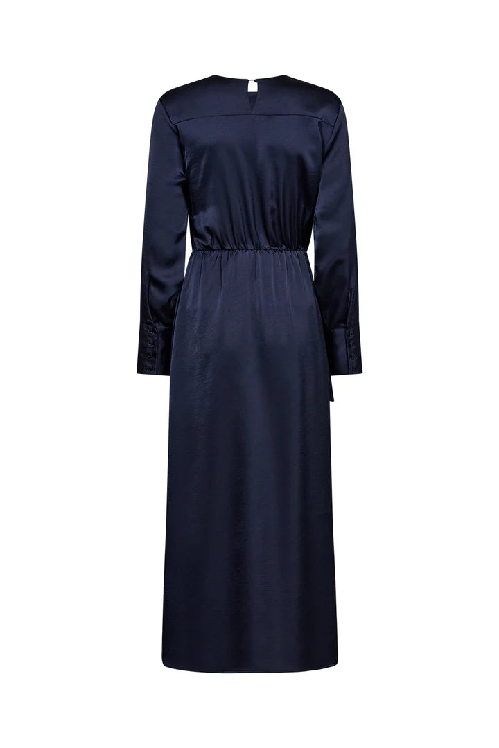 PD-Iris Satin Dress, Deep Navy Blue