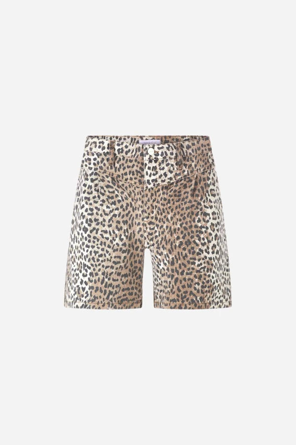 Leopard Print Denim Shorts, Caffee Latte