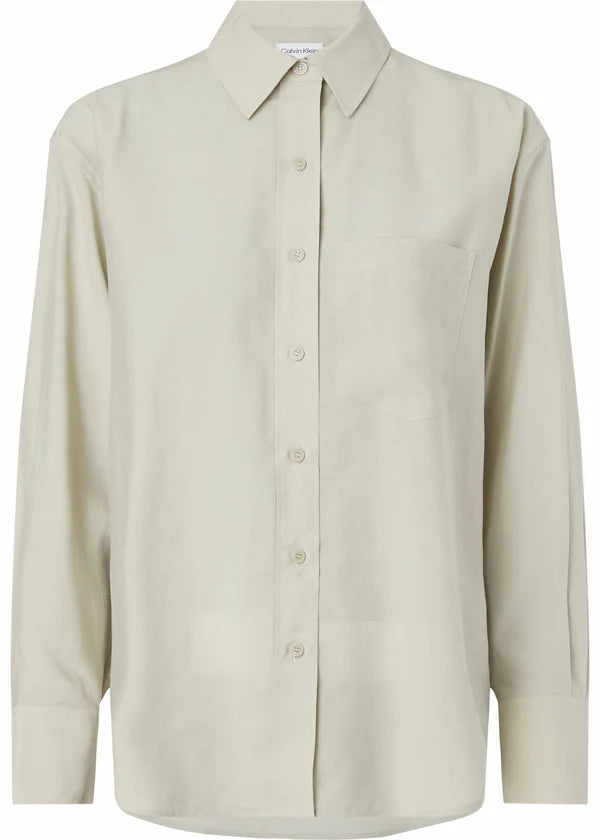 RELAXED SHEER TENCEL SHIRT, MOSS GRAY